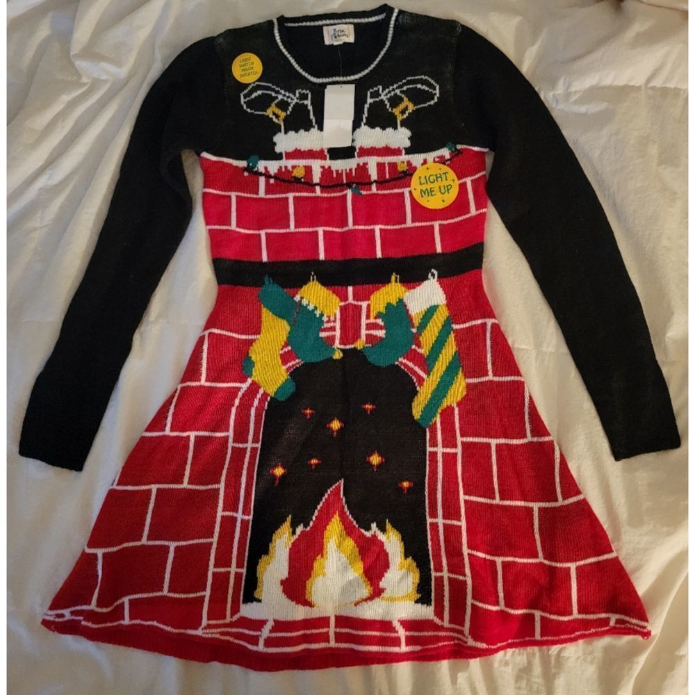 Born Famously Ugly Christmas LightUp Sweater Dress XS